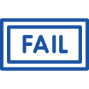 A blue rectangular stamp with the word "FAIL" in bold, uppercase letters centered inside, also outlined by a blue border. The background is white, and the design is simple and minimalistic.